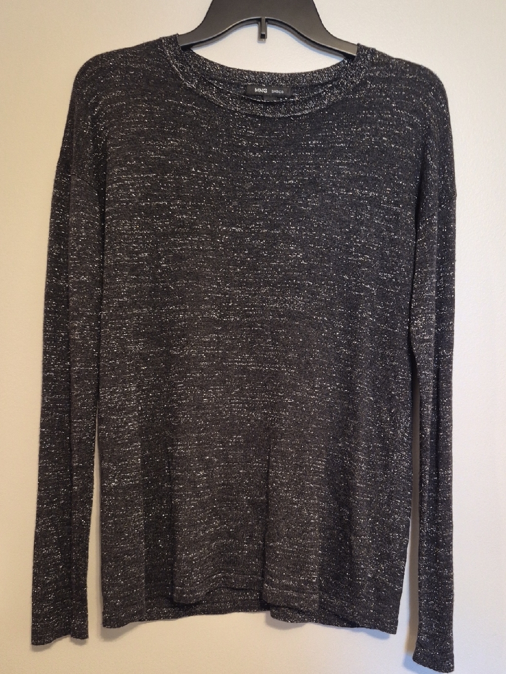 MNG Basics Charcoal Heather Silver Metalic Sweater Long Sleeve Sz S